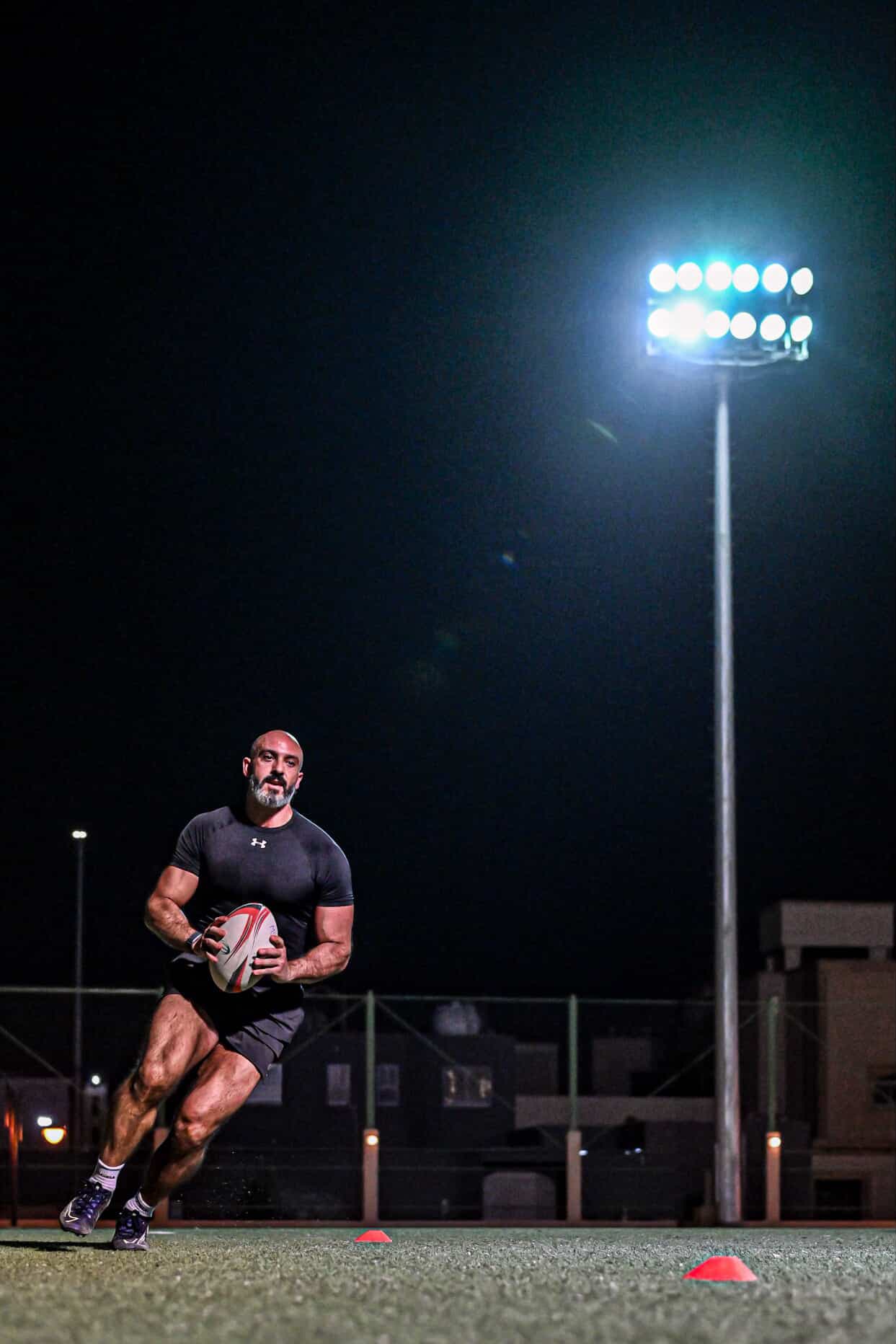 Rugby league athlete completing a change-of-direction drill
